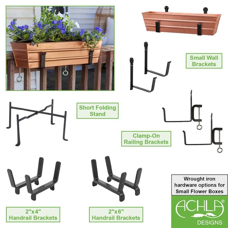 Achla Designs Small Galvanized Steel Flower Box Planter With Brackets for 2 x 6 Railings, 22 Inch Wide