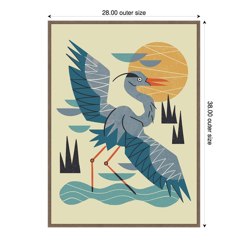 Stretching Heron by Renea l. Thull Framed Canvas Wall Art Print - 28 x 38 in