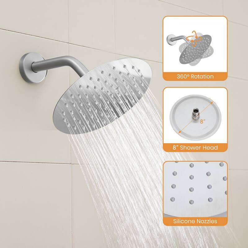 8-inch Wall-Mounted Rain Shower System with Stainless Steel Shower Faucet