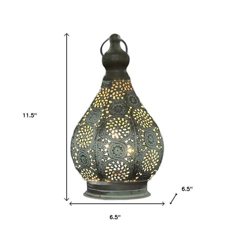HomeRoots 12" Gray Metal Novelty Bedside Lamp With Black Cone Shade - 6.50 in. x 11.50 in. x 6.50 in.