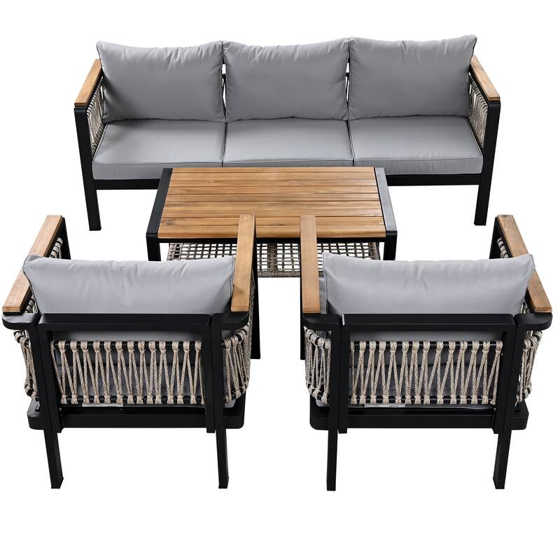 4-Piece Outdoor Conversation Sofa Set with Acacia Wood Coffee Table by Leisure Zone
