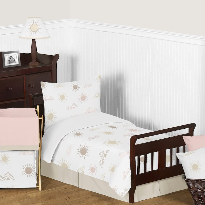 Boho Desert Sun Girl 5pc Toddler-size Comforter Set - Blush Pink Mauve Gold Ivory Bohemian Watercolor Mountains Southwest Nature