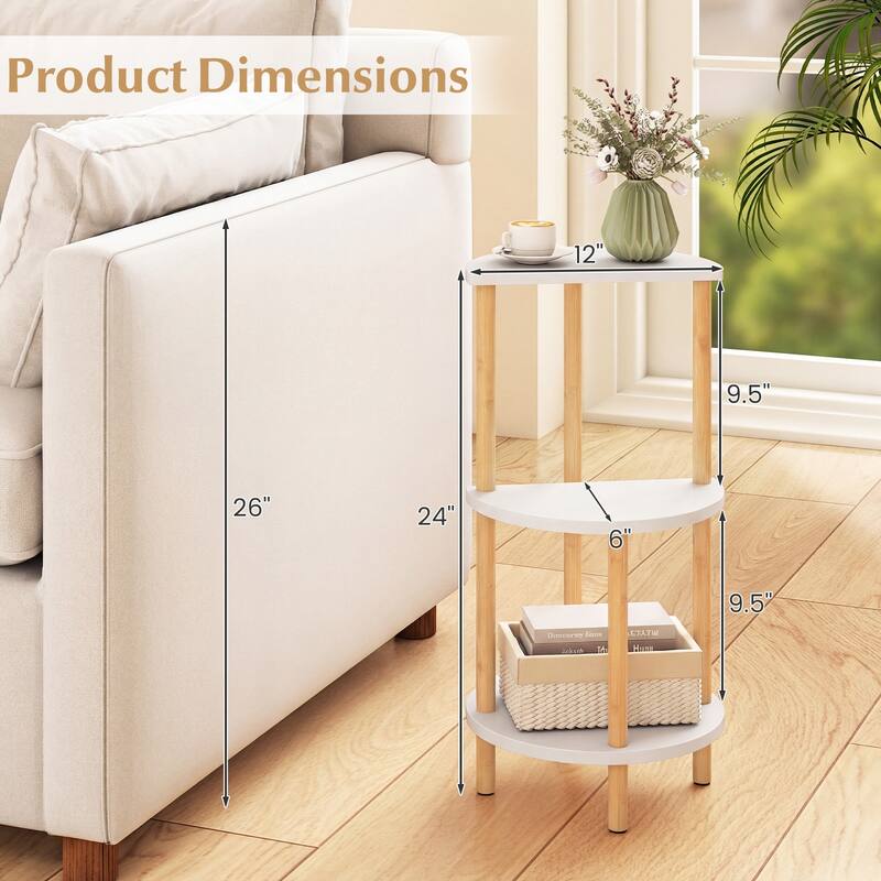 Gymax 24'' Round Side Table Set of 2 w/Storage Shelves Bamboo