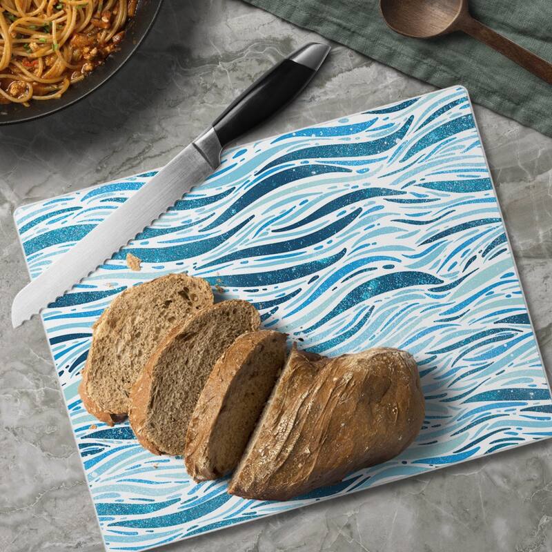 Wavy Waves 3mm Heat Tolerant Tempered Glass Cutting Board 10” x 8” Manufactured in the USA Dishwasher Safe - Multi