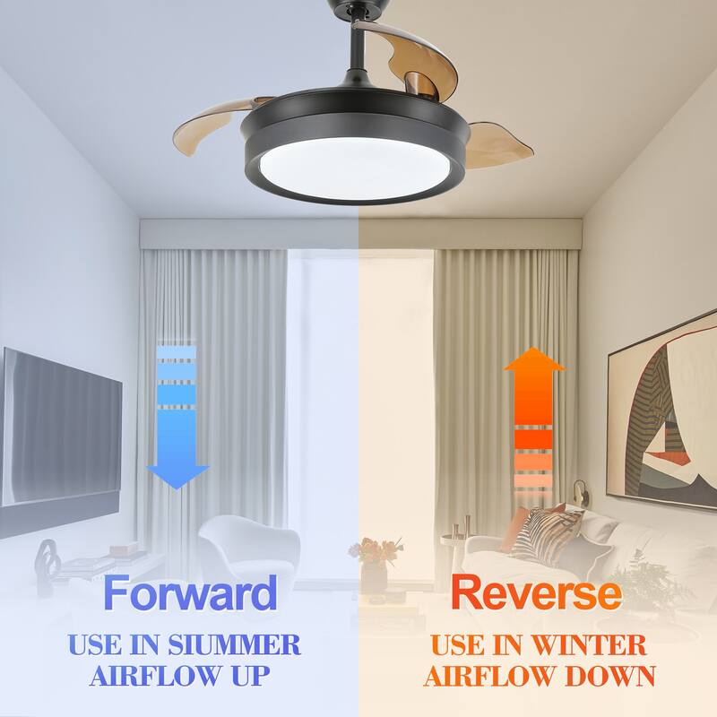 36" Dimmable Retractable Modern Ceiling Fan with Light, 6-Speed Reversible DC Motor Ceiling Fan with Remote - 36