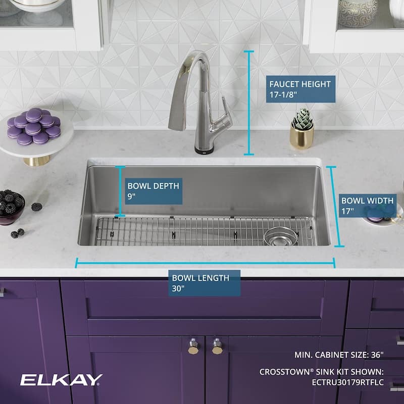 Elkay Crosstown 18 Gauge Stainless Steel 31-1/2" x 18-1/2" x 9", Single Bowl Undermount Sink Kit with Filtered Faucet