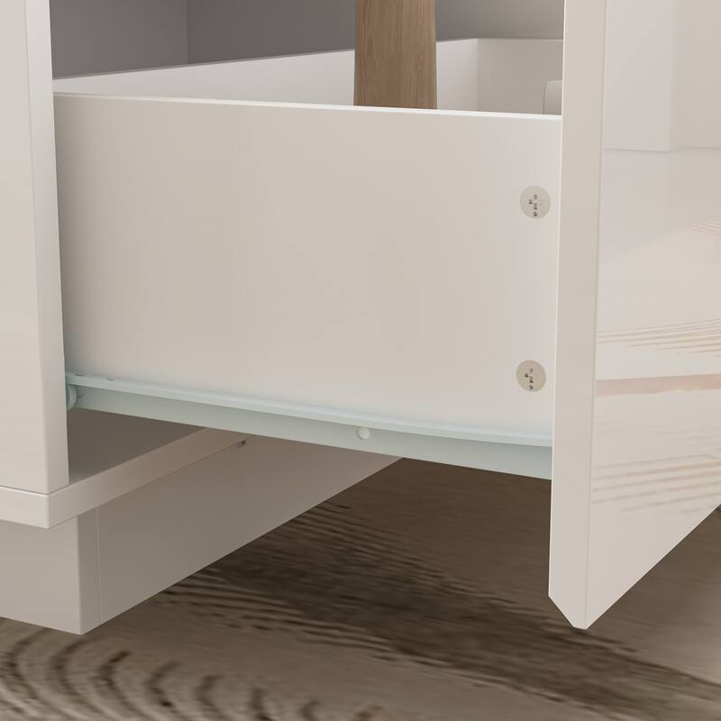 47.4" White Coffee Table with LED Lights High Gloss Center Table