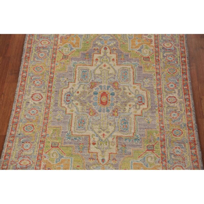 Vegetable Dye Heriz Serapi Oriental Rug Hand-Knotted Grey Wool Carpet - 3'0"x 4'9"