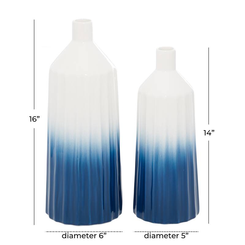 Ceramic Handmade Ombre Vase - Set of 2 Blue - Roche River Decor - 6"W x 6"L x 16"H
