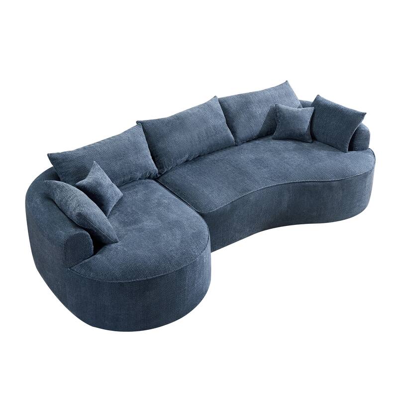 L Shape Sectional Sofa with Curved Chaise Lounge, High-Resilience Sponge Boneless Sofa, Upholstered Sofa with Throw Pillows