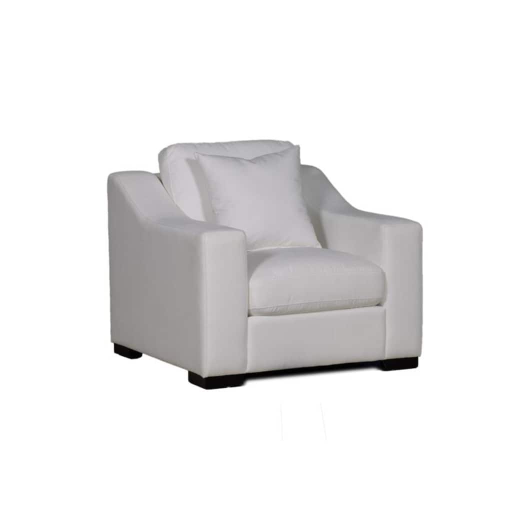 Fabric Upholstered Accent Chair with Accent Pillows in White and Cappuccino