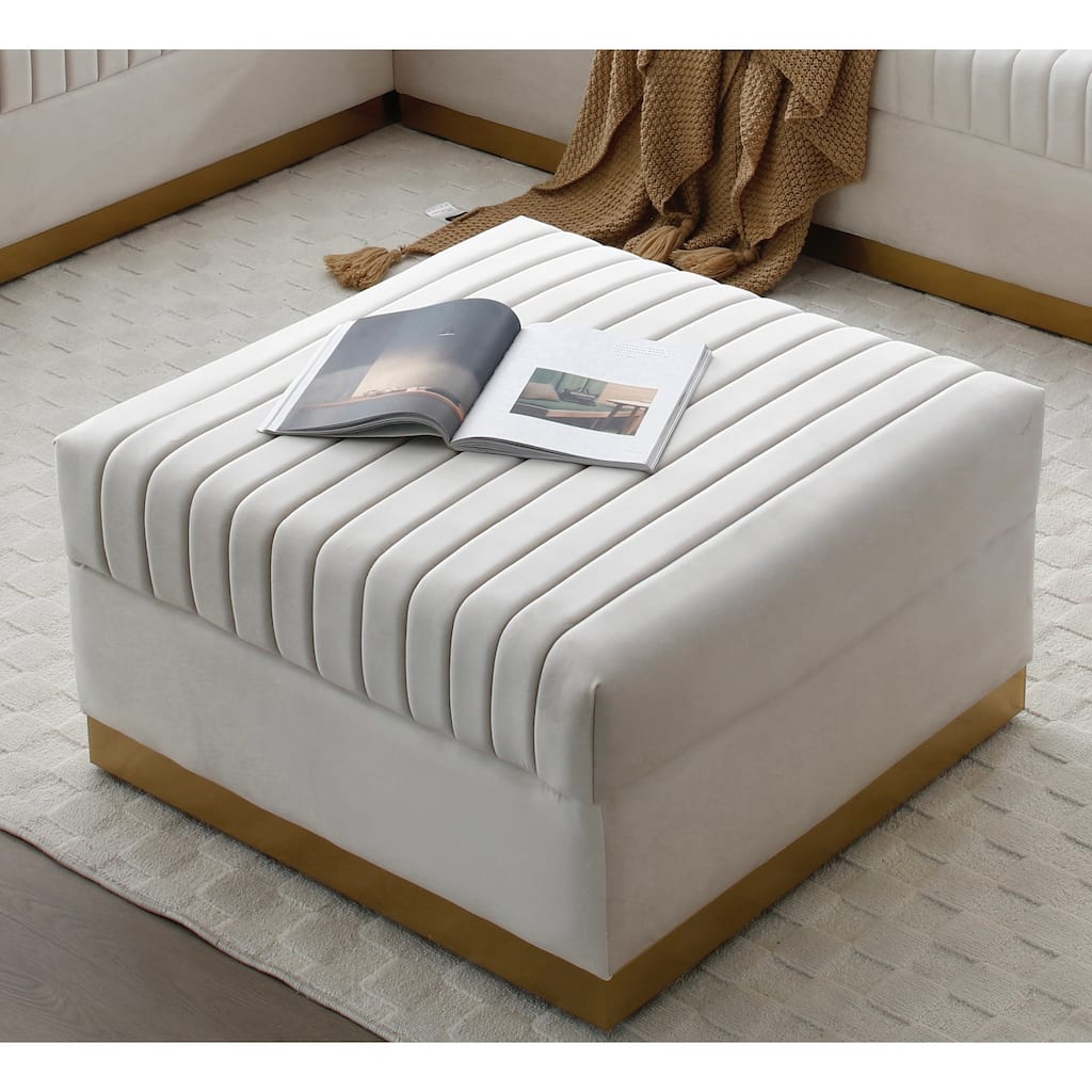 Contemporary Vertical Channel Tufted Velvet Big Size Ottoman Modern Upholstered Foot Rest for Living Room Apartment