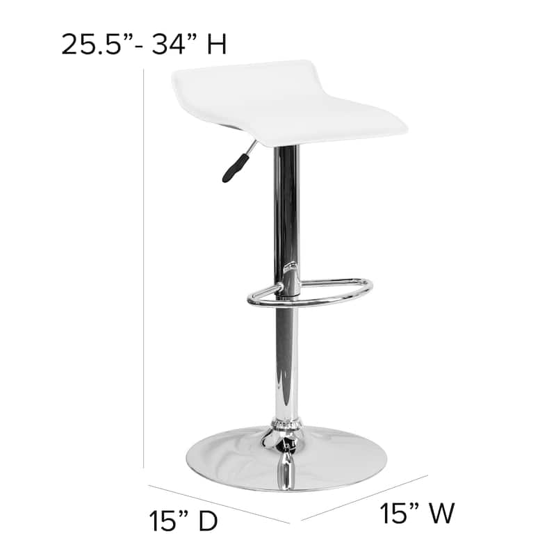 2 Pack Contemporary Vinyl Adjustable Height Barstool with Solid Wave Seat - 15"W x 15"D x 25.5" - 34"H