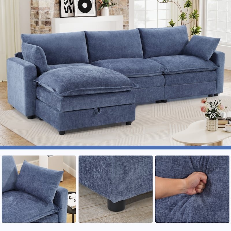 Modular Sectional Sofa for Living Room, U-Shaped Sofa Couch with Corduroy Fabric, 3/4 Seat Oversized Couch with Movable Ottoman