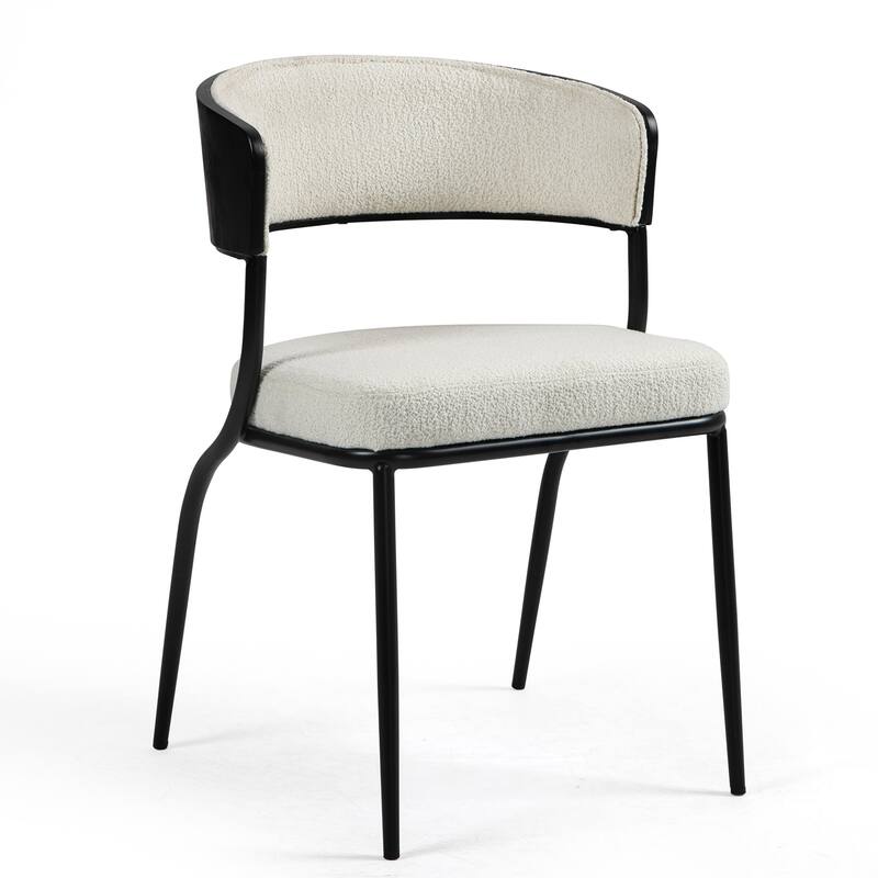 Set of 2 Bayle White Boucle Fabric Dining Chair and Black Iron Legs