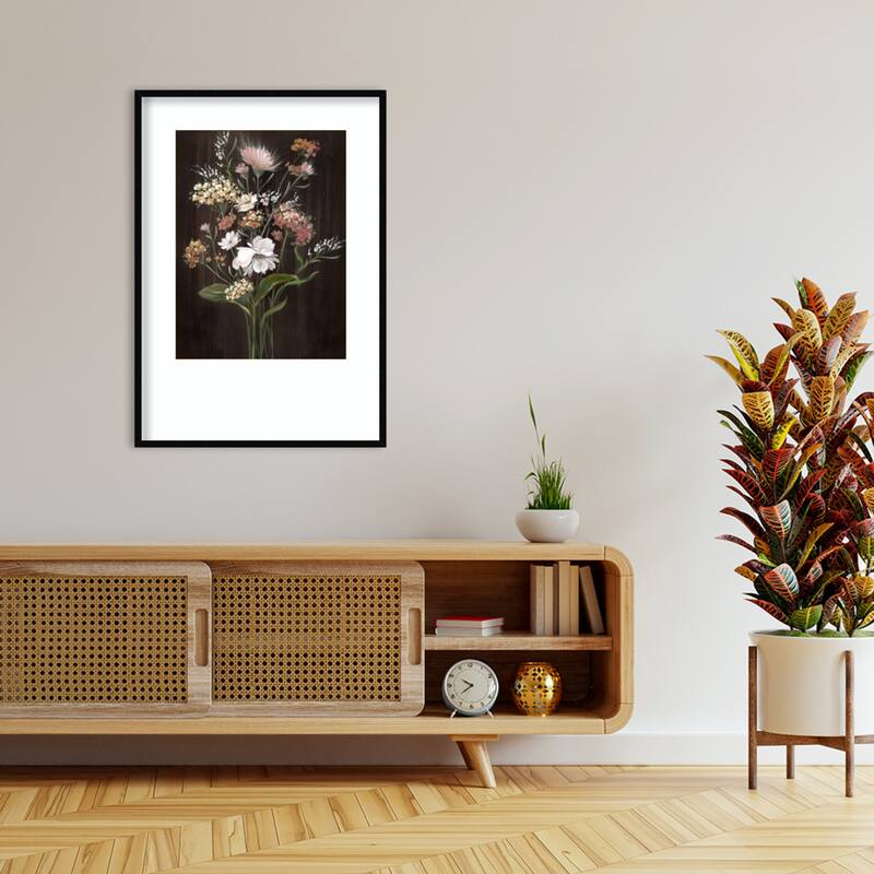 Gentle Blooms on Dark Canvas No. 1 by Alex Black Wood Framed Wall Art Print