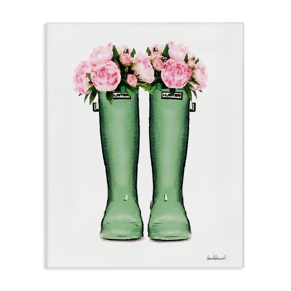 Stupell Country Boots with Peonies Canvas Wall Art Design By Amanda Greenwood