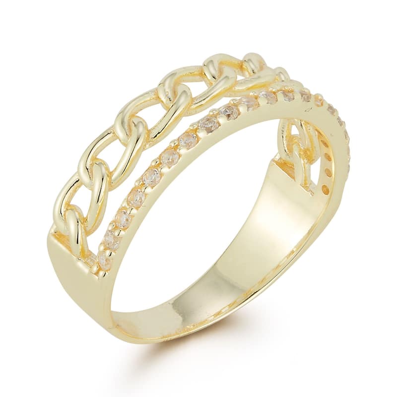 Soleil Sterling Silver Cubic Zirconia Double Stacked Chain Ring