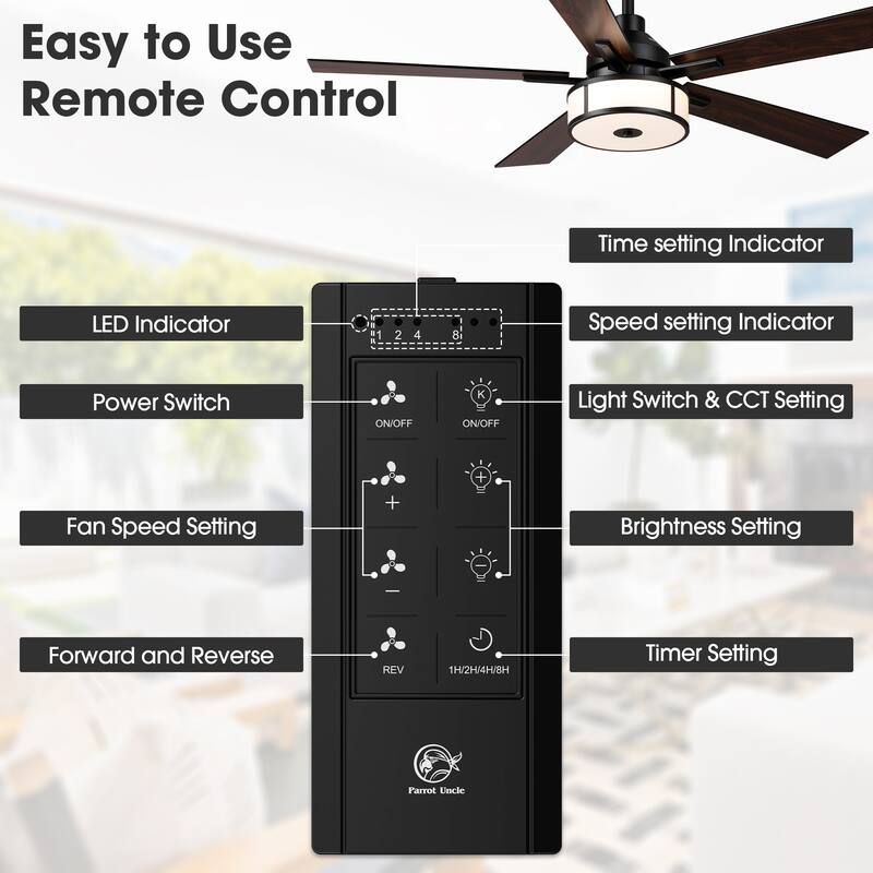 52" Modern Black Reversible Dimmable Integrated LED Ceiling Fan with Light and Remote - 52" W x 52" D x 17.72" H