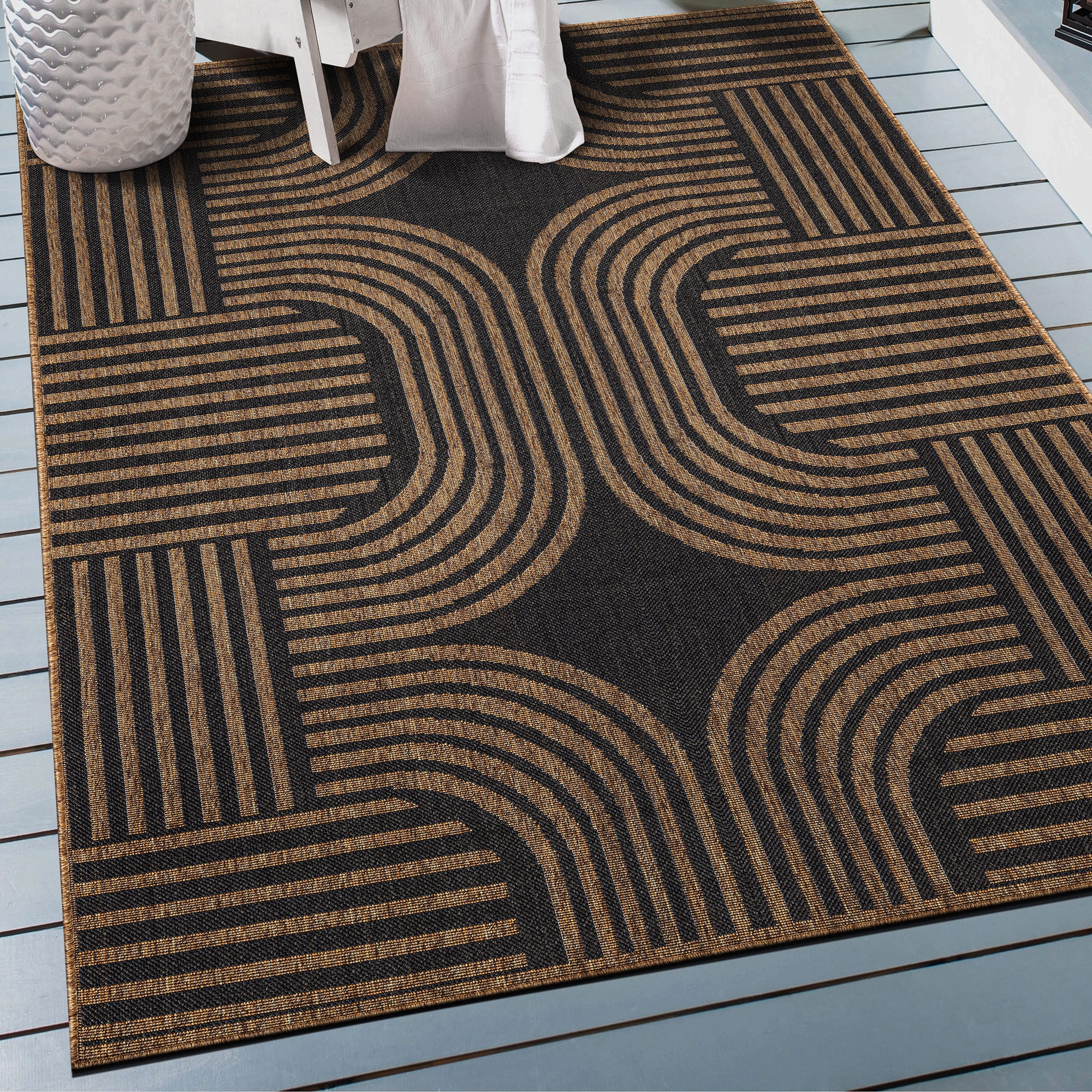 World Rug Gallery Geometric Indoor/Outdoor Flat Woven Area Rug - Natural Jute-Style, Easy-Care Patio Rug for Balcony Patio Deck - Dark Gray - 4' x 6'