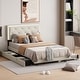 preview thumbnail 1 of 12, Beige Button-Tufted Wingback Bed Velvet Frame Storage Platform Full Bed with Drawers, Trundle Bed and Smart LED Light Bed Frame Beige - Full