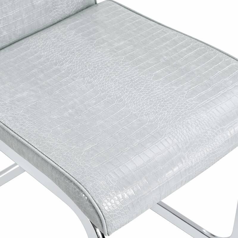 Set of 2 Retro Alligator Skin Upholstered Dining Chairs with Crystal Buckle Design & Faux Leather