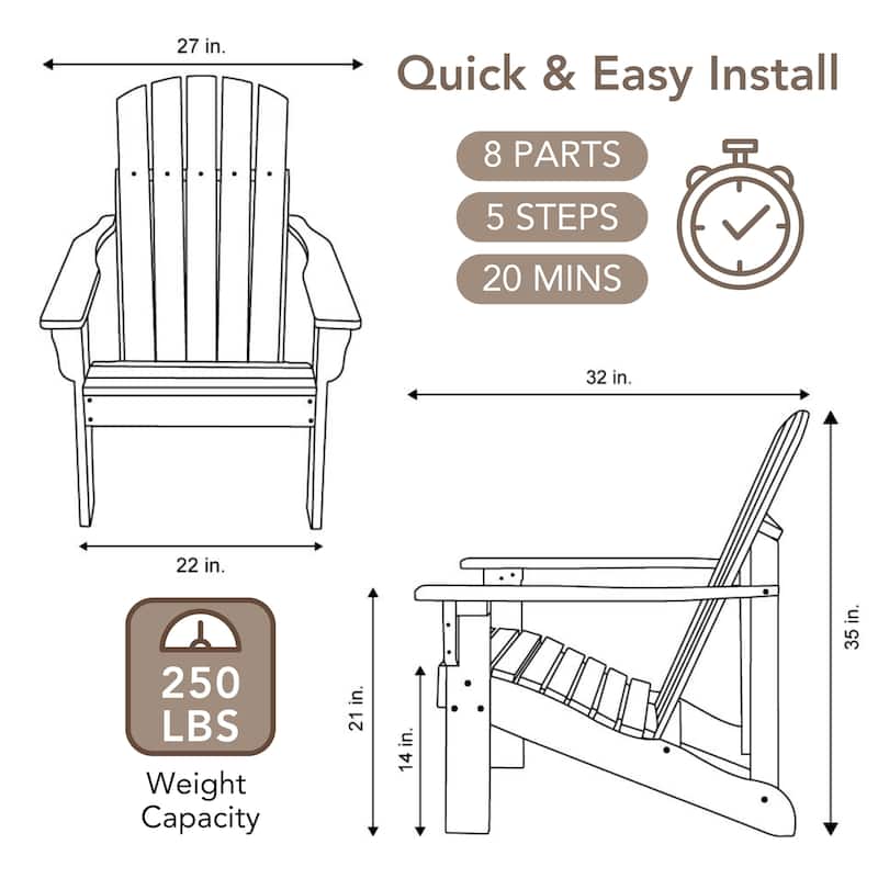 Laguna Outdoor Weather Resistant Wood Patio Adirondack Wood Chair