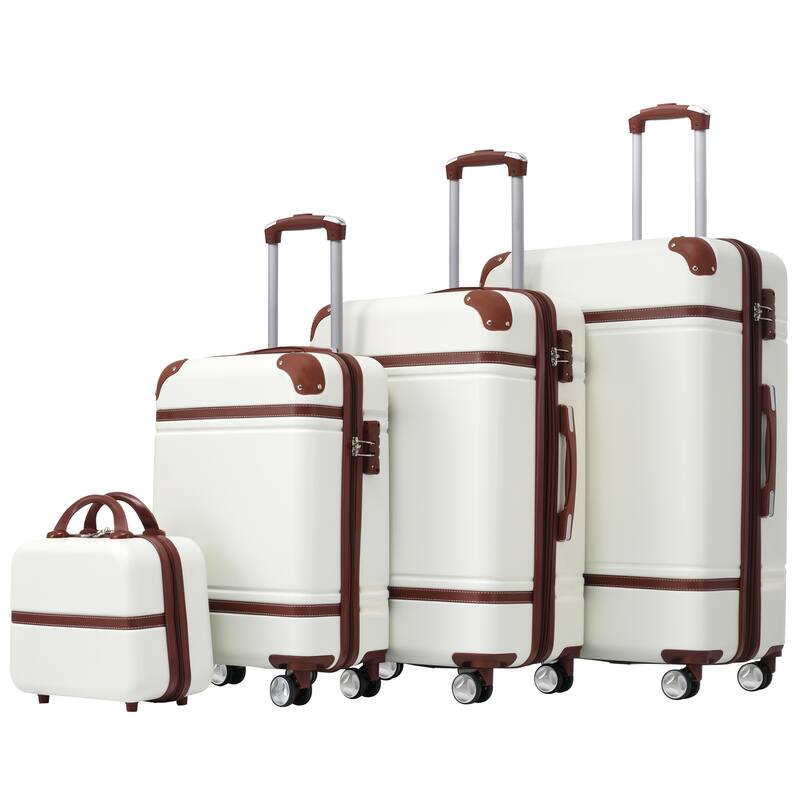 Luggage 4 Piece Sets, Hard Shell Luggage Carry on Luggage Set with TSA Lock & Cosmetic Case, ABS Suitcases with Spinner Wheels - White