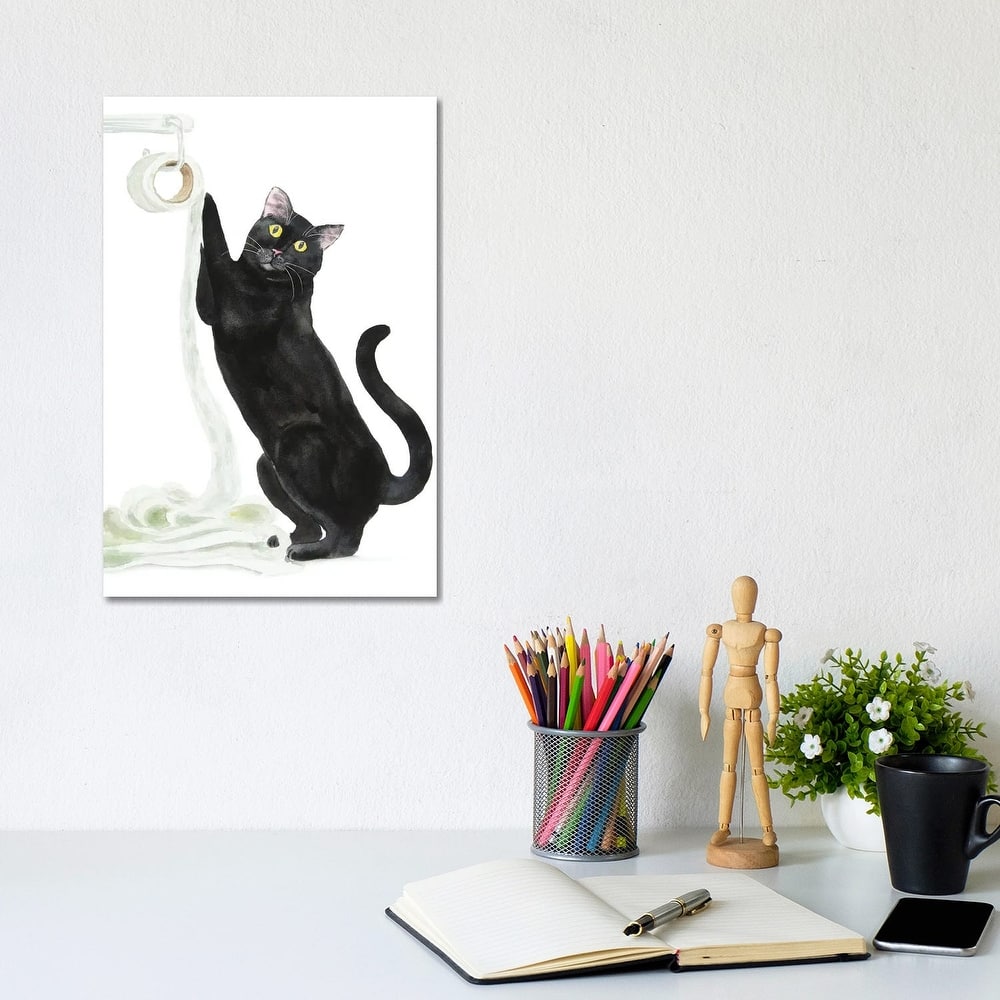 iCanvas "Black Cat And Toilet Paper" by Alexey Dmitrievich Shmyrov Canvas Print