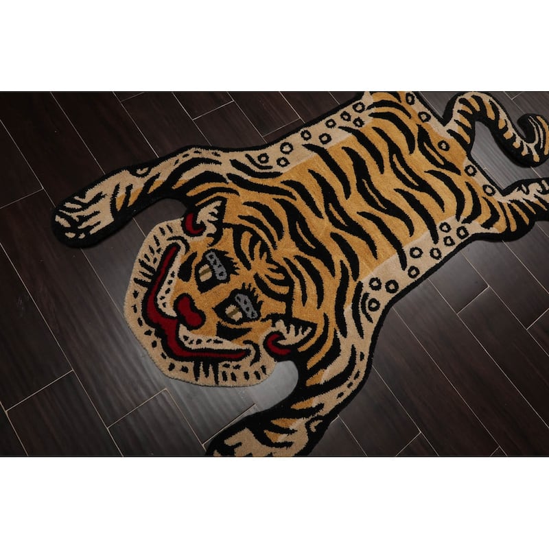 Hand Tufted Hand Made Wool Tiger Novelty Oriental Area Rug Gold - 3' x 5'