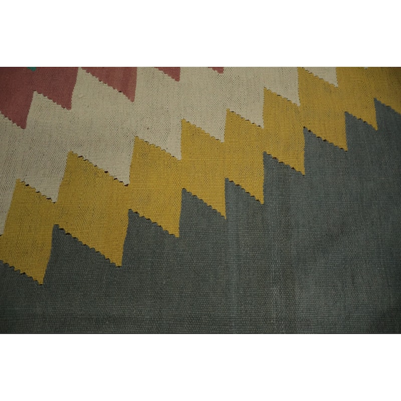 Hand Woven Oriental 100% Wool Carpet Southwestern Tribal Greys & Charcoal Kilim Area Rug - 11' 10'' X 8' 10''
