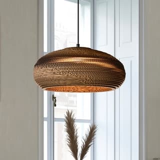 Matte Black Modern Nordic Style 1-Light Pendant Light with Natural Brown Origami Paper Shade - Matte Black