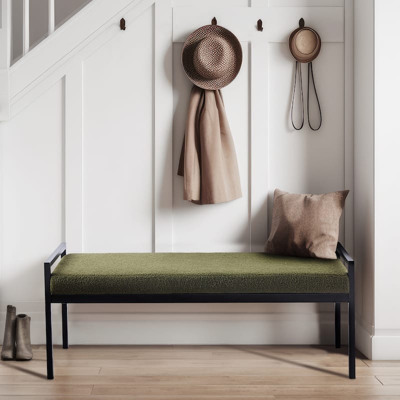 Porthos Home Rue Teddy Fabric Upholstered Bench with Steel Legs