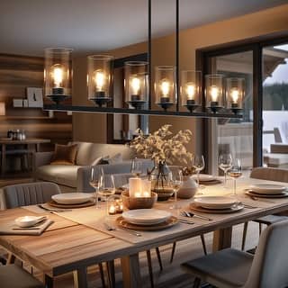 Modern Farmhouse 53 IN 7-Light Chandelier Black Kitchen Island Light for Dining Room - 53.1" W