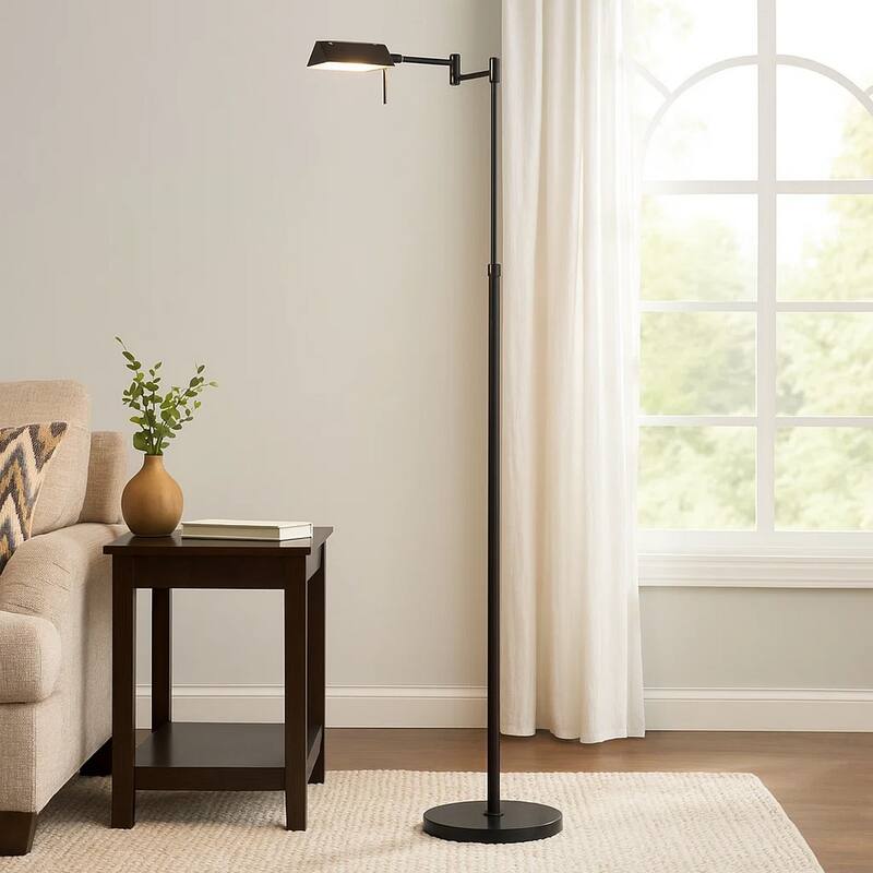 10W LED Adjustable Metal Floor Lamp with Swing Arm, Black