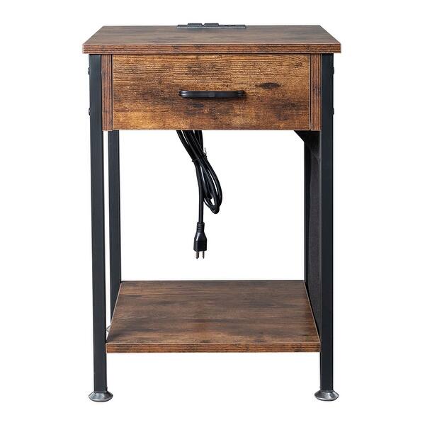 Vintage Industrial Style Nightstand with Drawer and Side Porket Bed