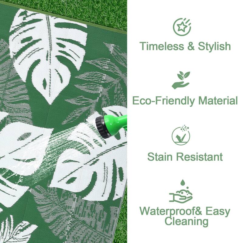 Outdoor Rug Waterproof Reversible Rug Modern Leaves Plastic Straw Area Rug