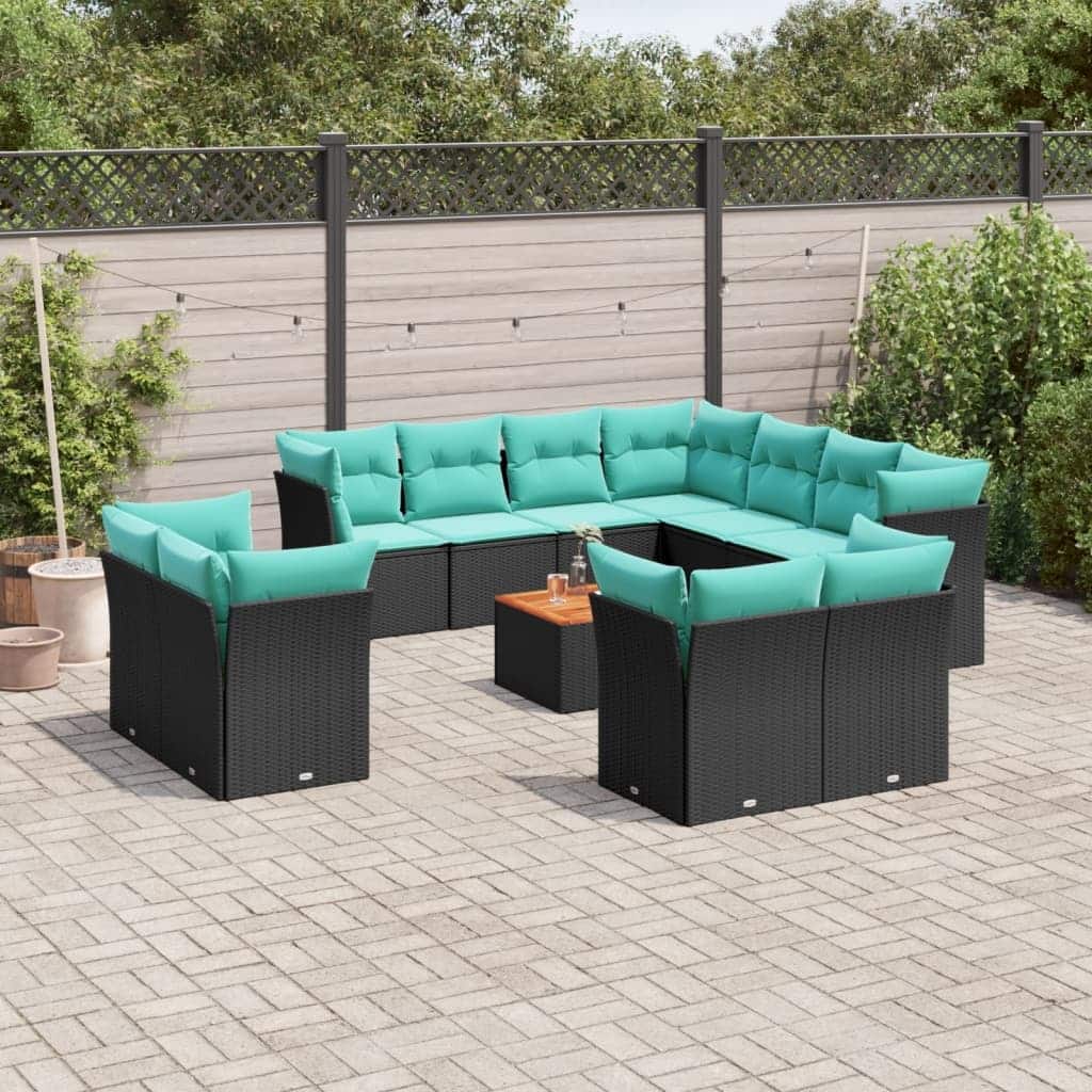 vidaXL Patio Sofa Set with Cushions Outdoor Furniture 12 Piece Poly Rattan - 24.4x 24.4x 27.2