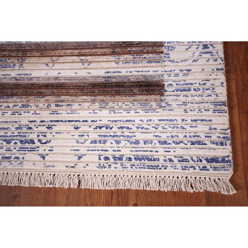 Striped Abstract Oriental Runner Rug Handmade Wool Carpet - 2'7"x 9'10"