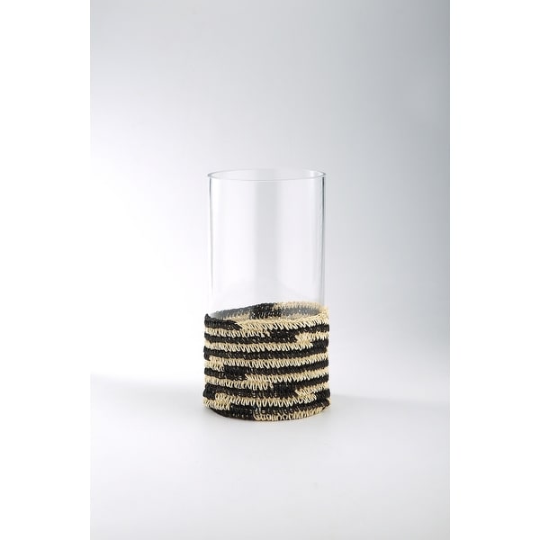 11.5" Clear Cylindrical Glass Vase with Multi Colored Woven Holder - N/A