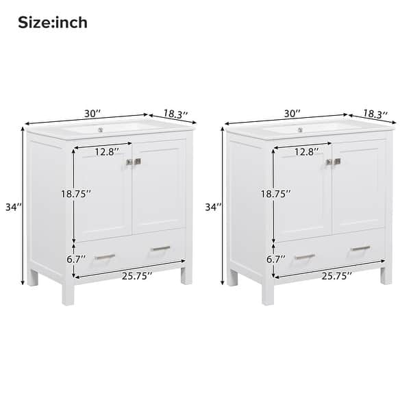 dimension image slide 14 of 35, GDFStudio - Aurora Wood Bathroom Vanity Set with Ceramic Sink and Divided Drawers