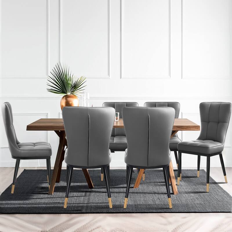 Faux Leather Upholstered Dining Chairs Set of 4 with Checked Pattern