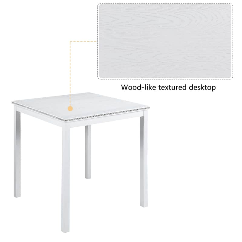 Wooden Dining Square Table, Kitchen Table for Small Space, 4 Person Counter Height Table, White