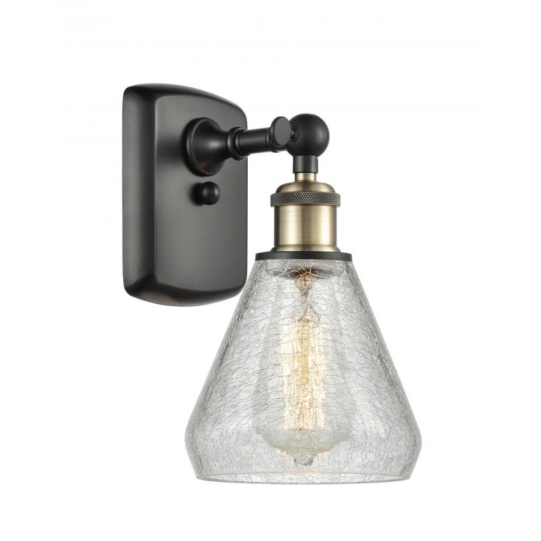 Innovations Lighting Conesus 12" Tall Bathroom Sconce - Black Antique Brass / Clear Crackle