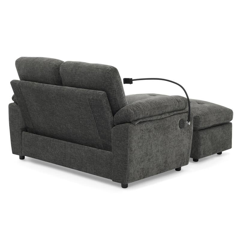 Double Recliner Chair with Adjustable Backrest, Storage Ottoman, USB Port & Phone Stand