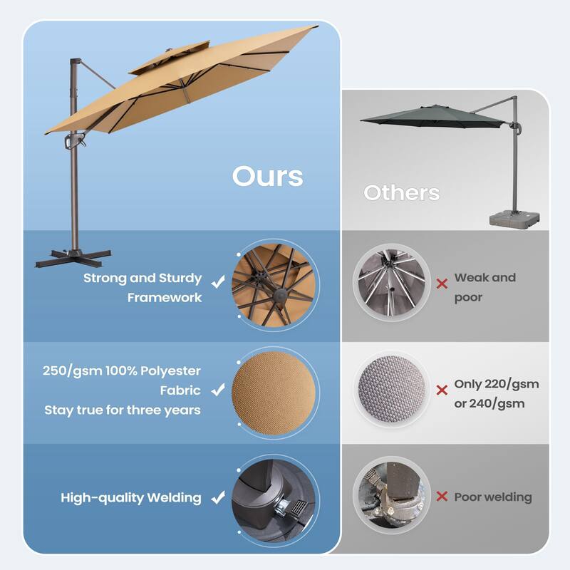 11 × 9 ft Outdoor Patio Cantilever Offset Dual Top Umbrella