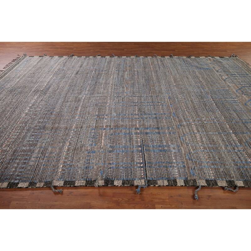 All-Over Striped Moroccan Oriental Area Rug Hand-Knotted Wool Carpet - 9'0"x 12'9"