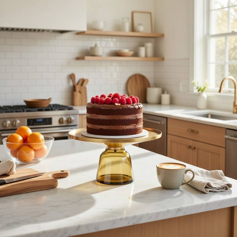 Len 30 Inch Coffee Table, Yellow Blown Glass Bell Base, Funnel Gold Steel