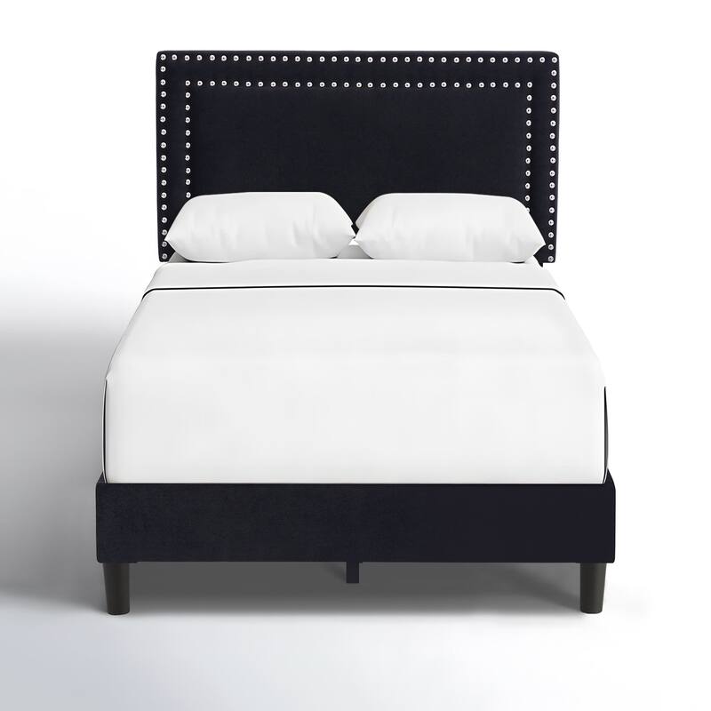 VECELO Upholstered Bed Frames with Height Adjustable Headboard - Black - Twin