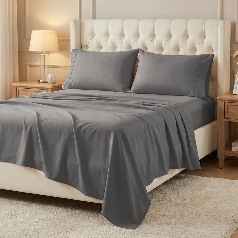 Superior 300 Thread Count Percale Cotton Deep Pocket Bed Sheet Set - Twin XL - Grey